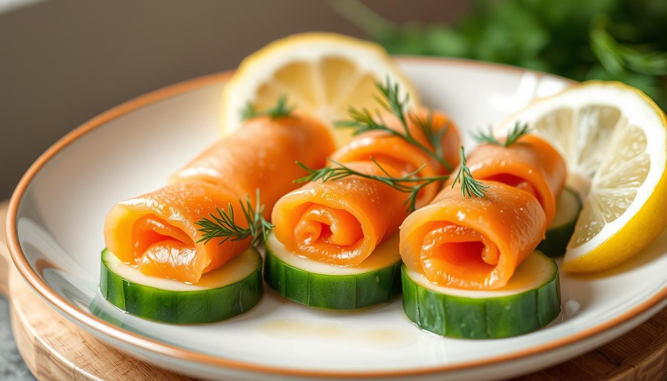 chatelaine smoked salmon roll on cucumber recipe