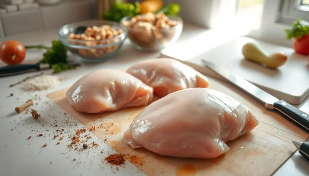 Preparing chicken for stuffing